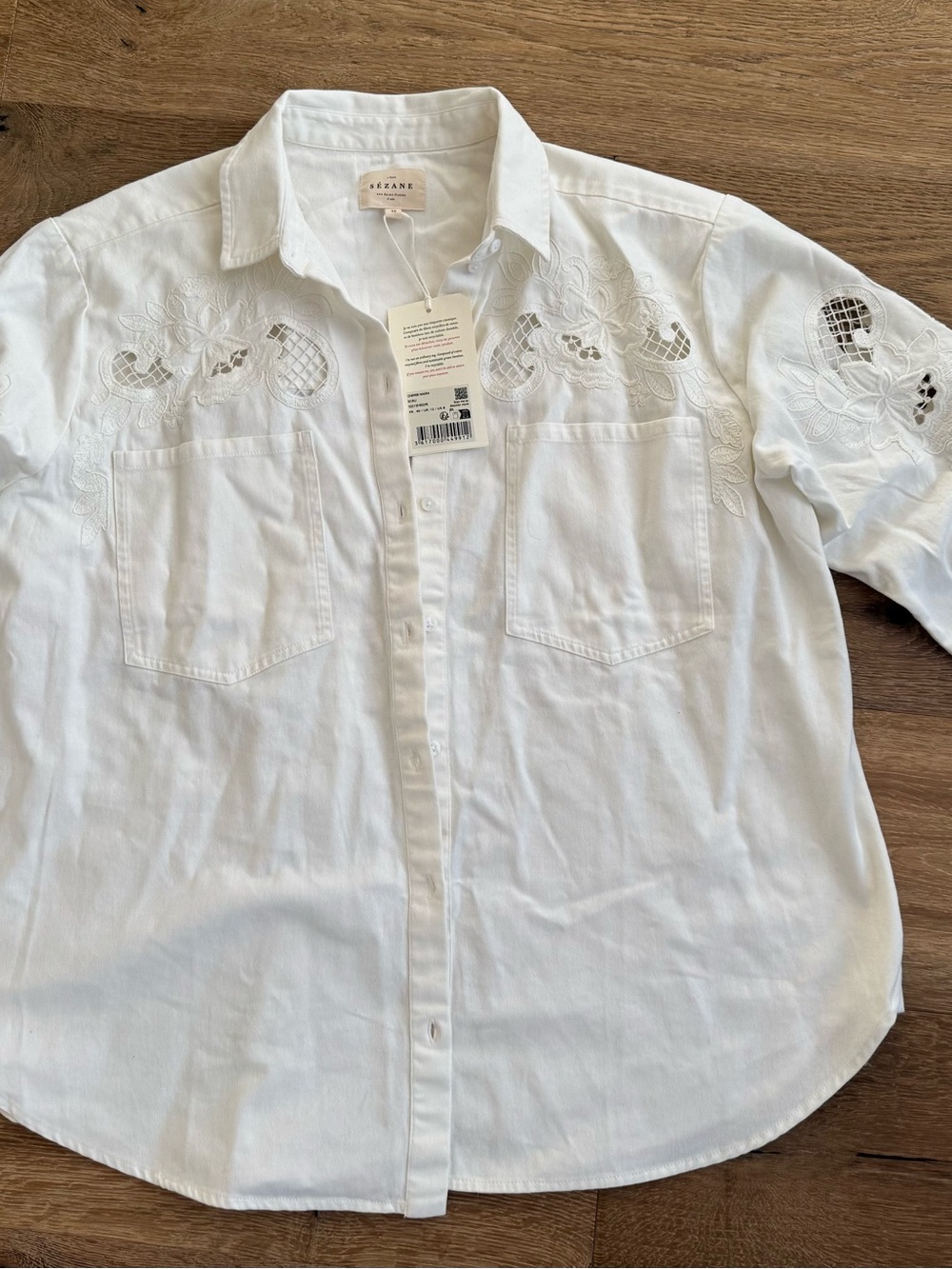 Sezane White Eyelet Button-Down Shirt - Picture 2 of 6